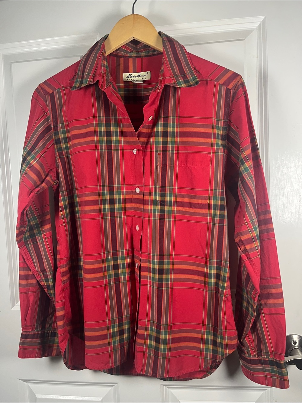 Eddie Bauer Vtg Top Button Collar Pocket Plaid Cotton Long Sleeve Multicolor S